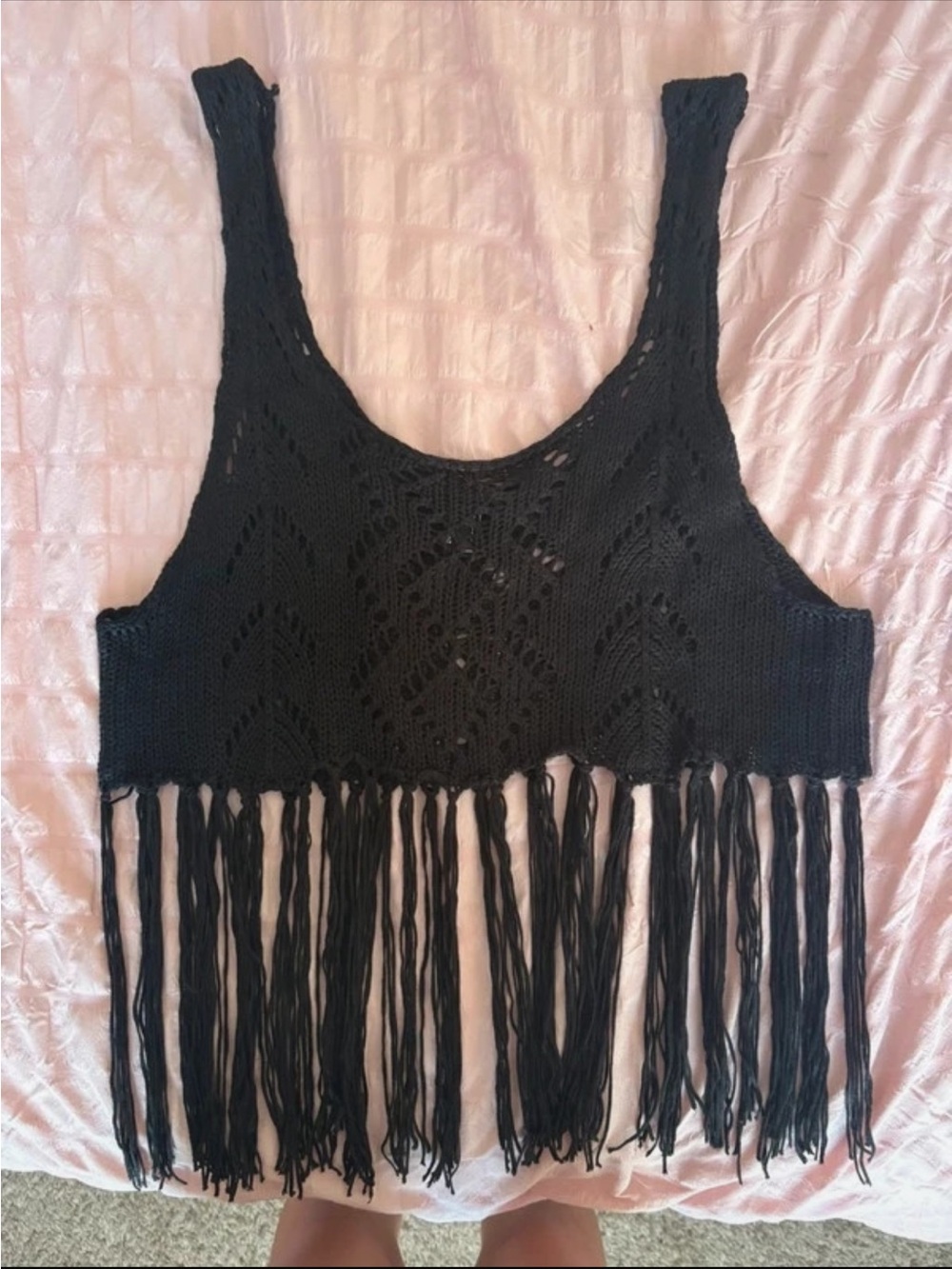 Forever 21 Black Crochet Fringe Crop Top